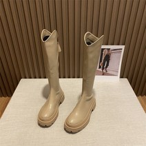 앵글부츠 킬힐 롱 어그 하비롱 어그롱 하비 통넓은 키작녀 라이더 여자 2022 가을 겨울 장화 두꺼운 바닥 하이 중 무릎 가죽 와 융단을 따라가지 못한다, 카키 35