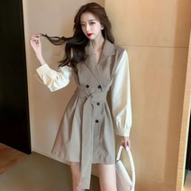 위위브렌 고퀄리티 더블 트렌치 퍼프 롱 원피스
