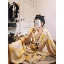 하와이안 자수 비치 원피스 커플 2021 초선녀 하이난 싼야 스커트 해변 시더블 나, 01 연살구색, 06 나시 프린트 버전이 있어서 님들께