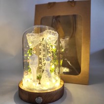 친구 결혼 축하 선물 웨딩 무드등 유리돔 [M] 쇼핑백 제공, 화이트_신랑신부+쇼핑백