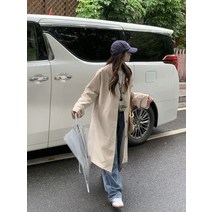 여성 a라인 싱글 봄 가을 하프 숏 롱 트렌치코트