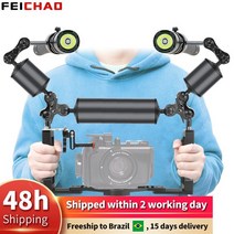 dslr 짐벌 캐논 6dmark2 오막포 다이빙 듀얼 핸들 트레이 스태빌라이저 브래킷 리그 브래킷 키트 w 부력 플로트 암 수중 채우기 조명 gopro 10 dslr 카메라, 블랙 콤보