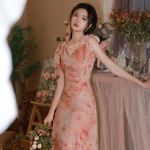 여성 프렌치 플라워 엘레강스 나시 쉬폰 리본 원피스 럭셔리 컨셉사진 이브닝 드레스