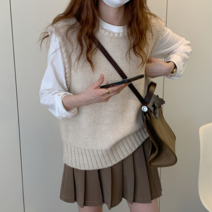 마롱패션 칼라 니트 베스트 A 여성 상의 여자 티 티셔츠