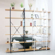 와이드 거실책장 인테리어 철제 책꽂이 선반 책장 북케이스 원목 벽 사다리 조립식 6단, 5단와이드 화이트