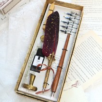 아르카 캘리그라피 깃털펜 세트 해리포터 만년필 딥펜 깃펜 선물용 세트, 스페셜 깃털펜 레드