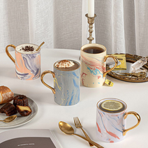 골든컵 옛날물컵 까사무띠 마블 금테 머그컵 350ml 뚱머그 뚱컵 뚱뚱한머그컵 신상라인, 크림