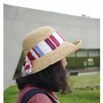 앞머리 감성 배색띠 언발 헬렌 라피아 밀짚모자 n611