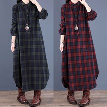 폴인 티셔츠 카라 체크 은창 원피스 무드 루즈핏 롱원피스 겨울 가을