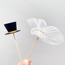 면사포토퍼 웨딩 베일 신사모자 결혼기념일 토퍼, 웨딩베일+신사모자