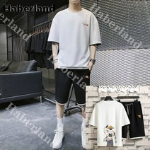 Haberland 여름 남성 캐주얼 퀵드라이 쿨링 린넨 반팔티+반바지 잠옷세트 츄리닝 트레이닝복 빅사이즈 1111