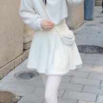 햅번스커트 쥬크스커트 여성스커트 -귀여운 레이스 패치 워크 미니 화이트 벨벳 스위트 파티 용 패션 디자이너 겨울