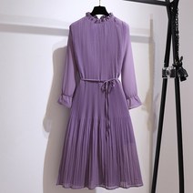 스트랩 긴팔 봄가을 계절 뚱뚱한 빅사이즈 여성의류 스커트패션 슬림핏 주름 쉬폰원피스 2260253901