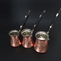 터크 터키 커피 포트 커피 터크 터키 구리 커피 메이커 Turk Cezve 카페테리아 나무 손잡이 cevze에게 해, 255ml(8.6oz)