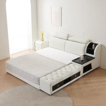 까사레브 베론 퀸 킹 침대 프레임 Q K 가죽 패브릭 ㄴ자협탁 베드벤치, A형-가죽-화이트(매트별도)