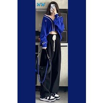 키작은여자옷 겨울 가을 염단계 코디 여성 눈길을 끄는 클라인 블루 스웨터 키커 보이는 캐주얼바지 룩 2982666185, 스트레이트핏 일자 캐주얼바지 L