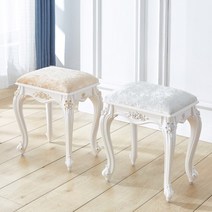 유럽풍 화장대 의자 엔틱 골드 실버 사각 고급진 스툴, 사각 의자 골드 연록 가죽