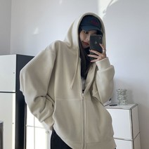 가을 겨울 여성 후드 루즈핏 도톰 집업 카디건