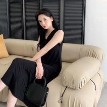 여자 슬리브리스 봄여름 들러리룩 V넥 롱원피스