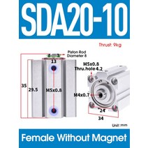 공압 에어 실린더 SDA 타입 보어 20mm 스트로크 복동 SDA20 컴팩트 피스톤 실린더 암, 02 SDA20X10
