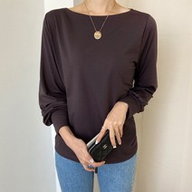 데일리앤 체이스 보트넥 여성 무지 퍼프소매 긴팔 티셔츠