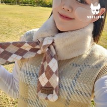 여성 골프 목도리 페이크퍼 머플러 겨울 방한 넥워머 아가일 체크 스카프 골프방한용품, 래빗 머플러 베이지