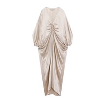 여름 프렌치 로브 V넥 주름 디자인 비단 질감 블라우스 원피스 4437092