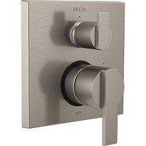 DELTA 수도꼭지 T24867-BL 앵귤러 모던 모니터 14 시리즈 밸브 3설정 통합 샤워 트림(전환기 포함) 매트 블랙, Brushed Nickel, Diverter Only