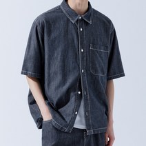 워시드 오버핏 데님 반팔 셔츠 (JW614)