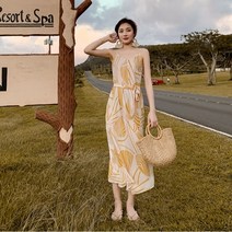 해외여행원피스 동남아 휴양지여름옷 바캉스 태국 발리 해변 휴가 비치 스커트 v-넥 슬링 롱 드레스 느슨