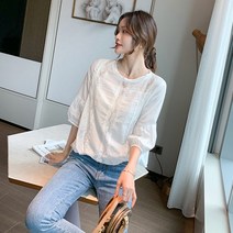 온스타일러 백야 레이스 5부 블라우스