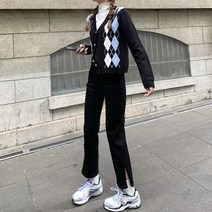 KORELAN 청바지 여성용 사이드 슬릿 슬림핏 나인포인트 팬츠 봄 트렌드 하이웨이스트 스트레이트 팬츠 식 시가렛 파이프 팬츠