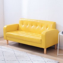 한정수량 추가즉시할인 2인소파 (생활방수패브릭/PU가죽 선택), 싱글(72 cm) 수납봉투+베개 1개, PU 얼굴 - 노란색 / 더본 가정