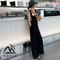 MOHEGIA 여성의 새로운 여름 스트랩 바지 점프 수트 느슨한 캐주얼 바지