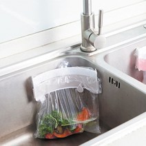 주방 싱크대 음식물 쓰레기 봉투 걸이 홀더 수거함 처리통 거치대, 핑크