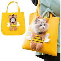XIAOMOO 고양이 캐리어 백 소형견 지갑 귀여운 벌 모양의 쇼 헤드 캐리어 반려동물 캔버스 숄더 휴대용 가방 강아지 슬링 소프트 파우치 토트백 새끼 소형에서 중형 고양이용
