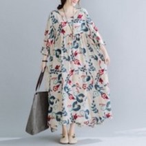 빅사이즈 빅플라워나염패턴 롱원피스 홈웨어