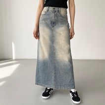 페이드 워싱 데님 롱스커트