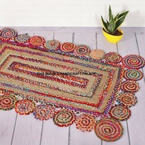 여름 라탄 왕골 사이잘룩 수초 주트 원형 시원한 러그 매트손 꼰 바닥 카펫 3x5 피트 뒤집을 수있는 바닥 직사각형 민족