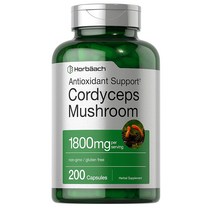 해외 Horbaach Cordyceps 버섯 동충하초 1800mg 200캡, 200캡슐, 1개