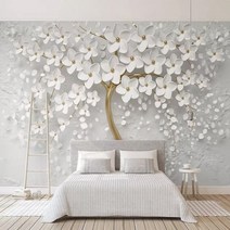 포인트 거실 인테리어 셀프 편리한 뮤럴 벽지 사용자 정의 모든 크기 벽화 3d 스테레오 흰색 꽃 벽 그림 tv 소파 침실 배경 벽 papel de parede, 1㎡