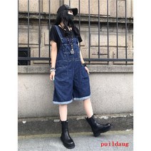 puildaug 스탠딩 여름 얇은 조커 점프 수트 패션 캐주얼 데님 스트레이트 스트랩 팬츠 5 바지