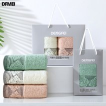 DFMEI 코튼 두툼한 수건세트 2장 세트 소프트 흡수 크리에이티브 수건세트, 2줄 면 통에 오피오플 컬러, 기본값