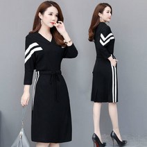 캐주얼 트레이닝 후드 브이넥 원피스 블랙 앤 화이트 원피스