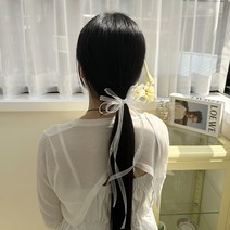 아쿠세샵 러블리 쉬폰 롱 리본 머리끈 헤어 포니테일 오간자리본 슈슈 곱창 골프 고무끈