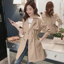 여성 야상 봄 잠바 점퍼 간절기 아우터 카키 블랙 얇은 트렌치 코트 여성어 스타일 겉옷 더블 브레스트 중간 길이 재킷