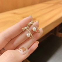 주니아니 리본 큐빅 라인 링 은침 귀걸이