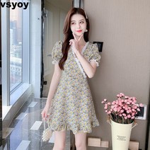 vsyoy 프렌치 브이넥 플라워 원피스