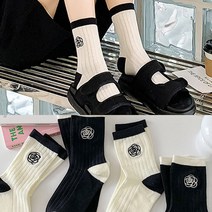 워더미 까멜리아 플라워 골지 사계절 중목 양말 4켤레 W617