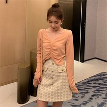 제이블리 와이드 브이넥 셔링 면 티셔츠